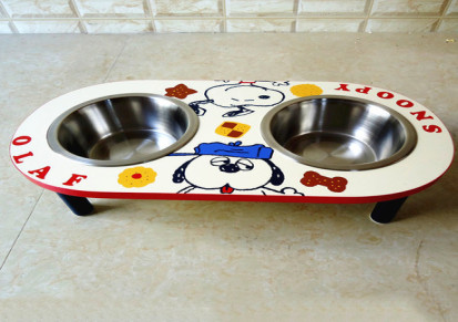 Lisa 小猫狗兔宠物食盆/饮食餐厅桌 木制含2只不锈钢碗可批发