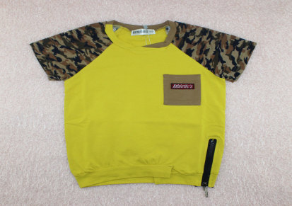 厂家直销 2013夏季新款童装 豹纹拼接配上袋装饰拉链童T恤