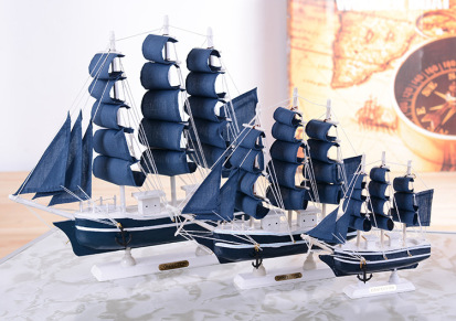 地中海帆船 创意海盗船木质工艺装饰摆件批发 帆船模型  一件代发