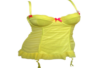 加拿大顶级内衣 2014新款荧光亮黄蕾丝性感带杯文胸