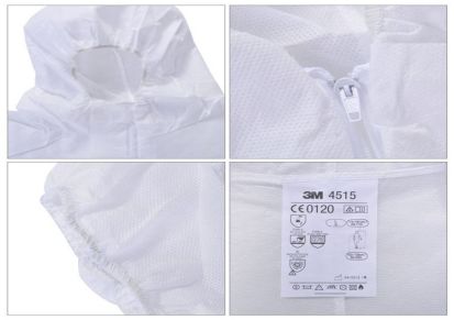 3M4515防护服 防化防尘服 喷漆服 防化学 白色连体带帽防护服