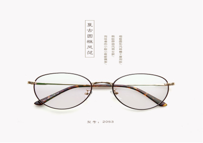 2016万卡龙新款框架 韩版复古文艺女经典圆框平光镜一件代发2053