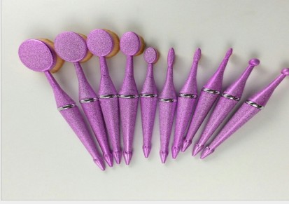 新款爆款10支紫色美人鱼牙刷型化妆刷 化妆师专用粉底刷眉刷套