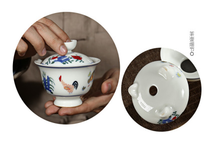 厂家直销明成化斗彩鸡缸杯盖碗陶瓷功夫茶具配件盖碗陶瓷批发定制