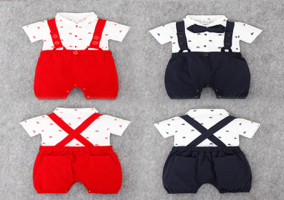 2016新款婴儿服装宝宝绅士哈衣背带爬服2色现货安棉品质连体衣服