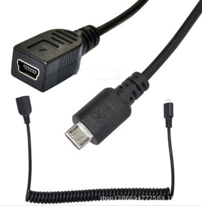USB数据充电线 弹簧线弹工伸缩线 迷你5P母/迈克5P公 延长线
