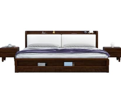 现代简约北欧实木床主卧双人1.5m1.8m软包大床经济型高箱储物婚床