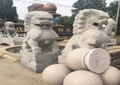 枣庄石狮子雕刻 石雕厂家 一对石狮子摆件 青石雕石狮子 德海石材