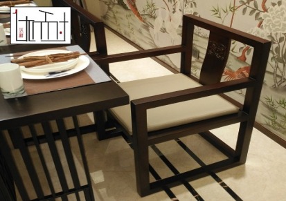 新中式餐桌长方桌客厅样板房酒店会所实木餐桌椅组合禅