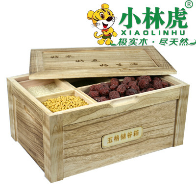 五谷杂粮箱 桐木米箱 5格储谷箱 10千克装保鲜米箱 小林虎六格箱