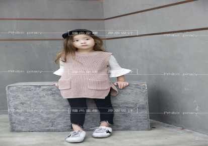2016秋季新款童装 时尚韩版中大童女童 纯色圆领无袖针织马甲背心