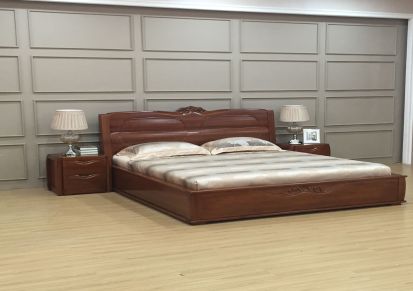 美希恩金丝檀木落地双人床简约现代中式全实木储物高箱床