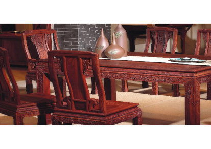 老东方 古典 万事如意餐台  红木餐桌组合 材质 小叶红檀 定制厂家