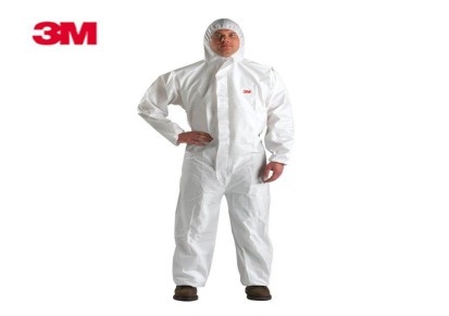 3M 4510白色带帽连体防静电防护服粉尘颗粒透气款防化服喷漆服