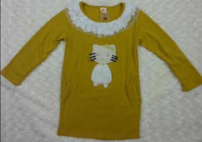 童装一件代发 2012秋款 加长珍珠猫长袖T恤 女童泡泡袖T恤