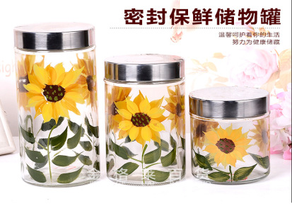 供应无铅玻璃个性透明花朵玻璃密封罐 家居时尚收纳杂粮罐批发