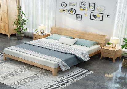 北欧日式实木床1.8米现代简约高箱双人储物床1.2米小户型单人床
