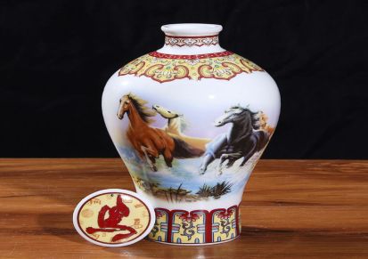 景德镇陶瓷酒瓶 1斤高白小酒坛 创意八骏图酒瓶 佳容陶瓷