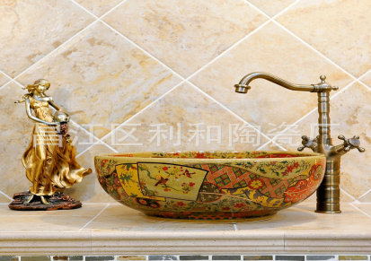 长期销售 黄釉纽形花罗汉盆 黄釉大陶瓷盆