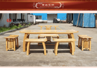 老榆木桌椅套原木餐桌椅实木禅意新中式餐厅酒店会所定制厂家直销