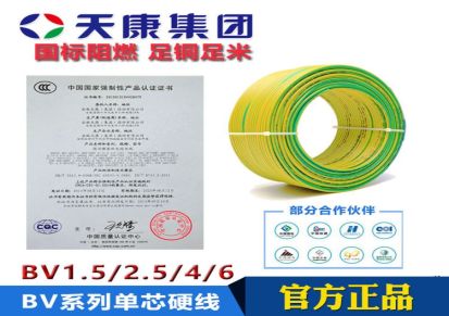 天康单芯线硬线电线电缆BV1.5/2.5/4/6纯铜芯国标阻燃家装线厂家