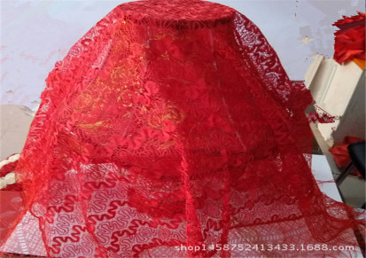 中式婚礼道具新娘盖头红头巾镂空波浪盖头