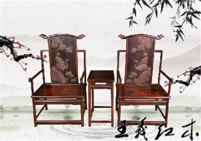 老挝大红酸枝座椅王义红木 手工设计交趾黄檀一对圈椅