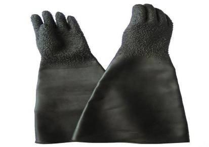 百粤厂家供应平面颗粒加厚喷砂专用手套 黑色高耐磨橡胶手套量大价优