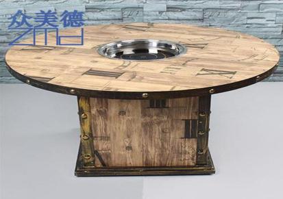 火锅店餐桌椅定做-实木火锅圆桌款式-电磁炉边炉台