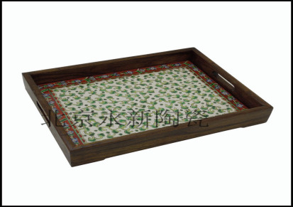 手绘陶瓷托盘长方形欧式田园果盘茶盘托盘英式韩式实木框托盘茶盘