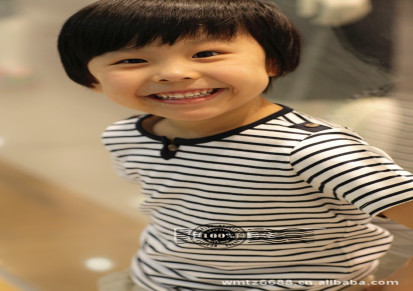 韩国原单童T 夏季纯棉圆领条纹男童装 外贸专柜童上衣批发