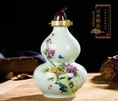 陶瓷酒瓶绿色梅兰竹菊1斤单瓶自用摆件