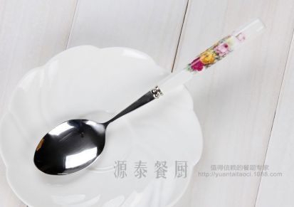 韩式木棉花陶瓷柄不锈钢勺子-创意家居用品广告促销礼品定制批发