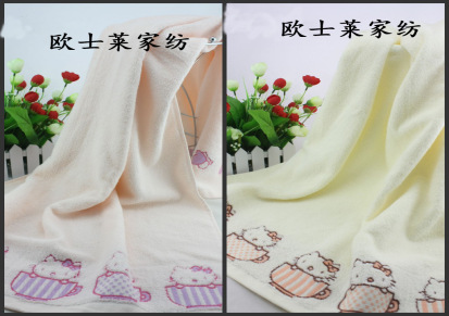 厂家直销 素色提KT猫 毛巾浴巾 手感舒适 工艺细腻 KT猫浴巾