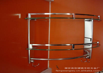 A023双层玻璃置物架,不锈钢带钩置物架